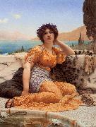John William Godward With Violets Wreathed and Robe of Saffron Hue oil painting reproduction